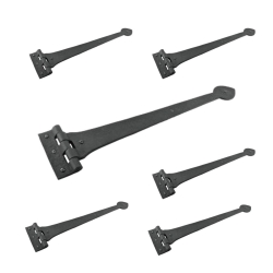 Renovators Supply Manufacturing Strap Hinge 18 in. Black Wrought Iron Spade Tip Strap Gate and Door Hinges with Hardware Pack of 6