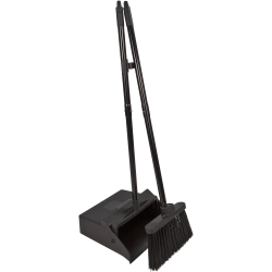 Carlisle FoodService Products Duo-Pan Upright Dust Pan and Broom Broom Set with Clip for Floor Cleaning, Restaurants, Office, And Janitorial Use, Plastic, 36 Inches, Black
