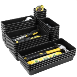 Takytao 60PCS Tool Box Organizer Tray Divider, More Large Sizes-5 Sizes Desk Drawer Organizers Garage Tool Organizer and Storage, Black Plastic Tray Organizer Bins for Home Office Supplies and Tools